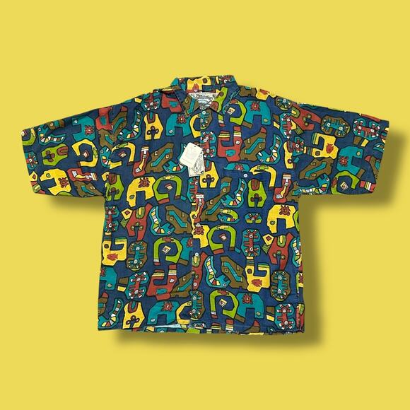 Vintage Abstract Art Shirt Button Up All Over Print Cotton 80s Pigment Dyed NWT - Picture 1 of 10